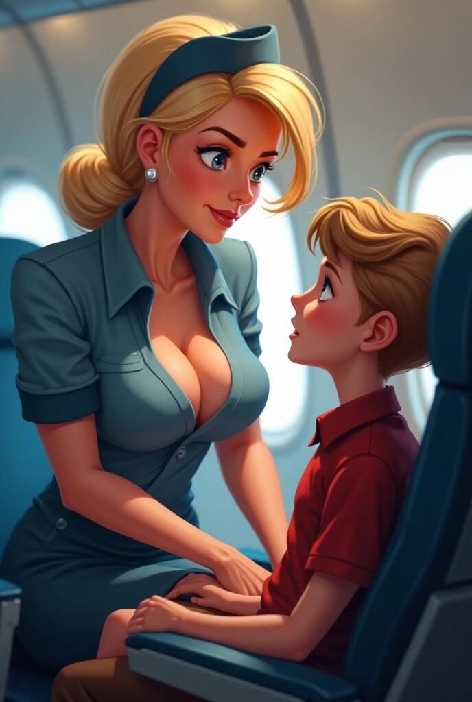 かなり大きな胸の航空会社のホステス
