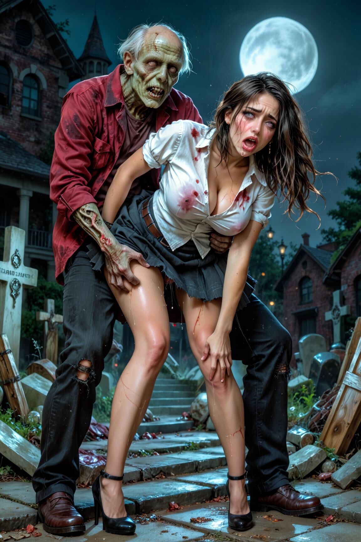 AI Zombie porn dark haired babes 