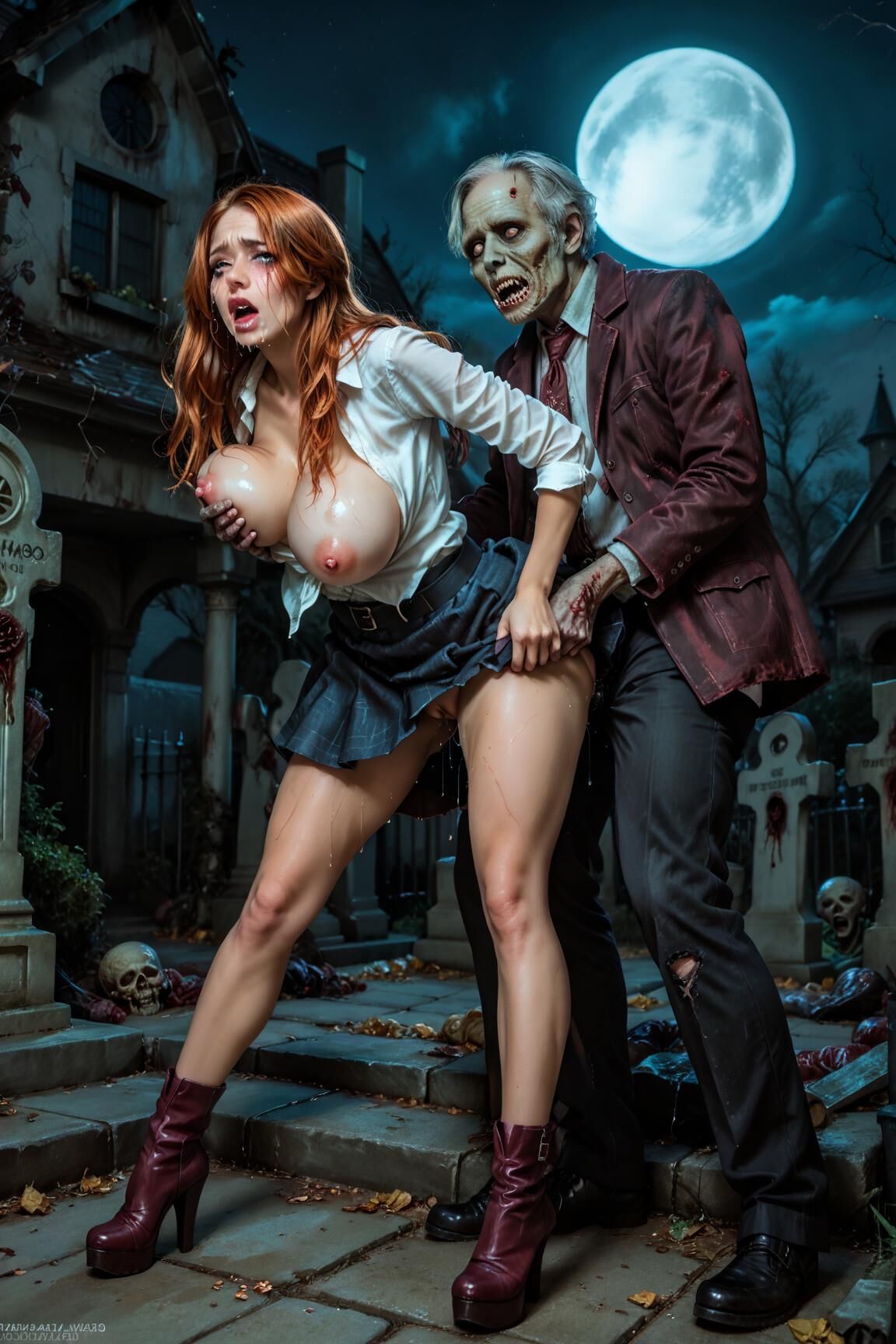 AI Zombie porn Redhead babes 