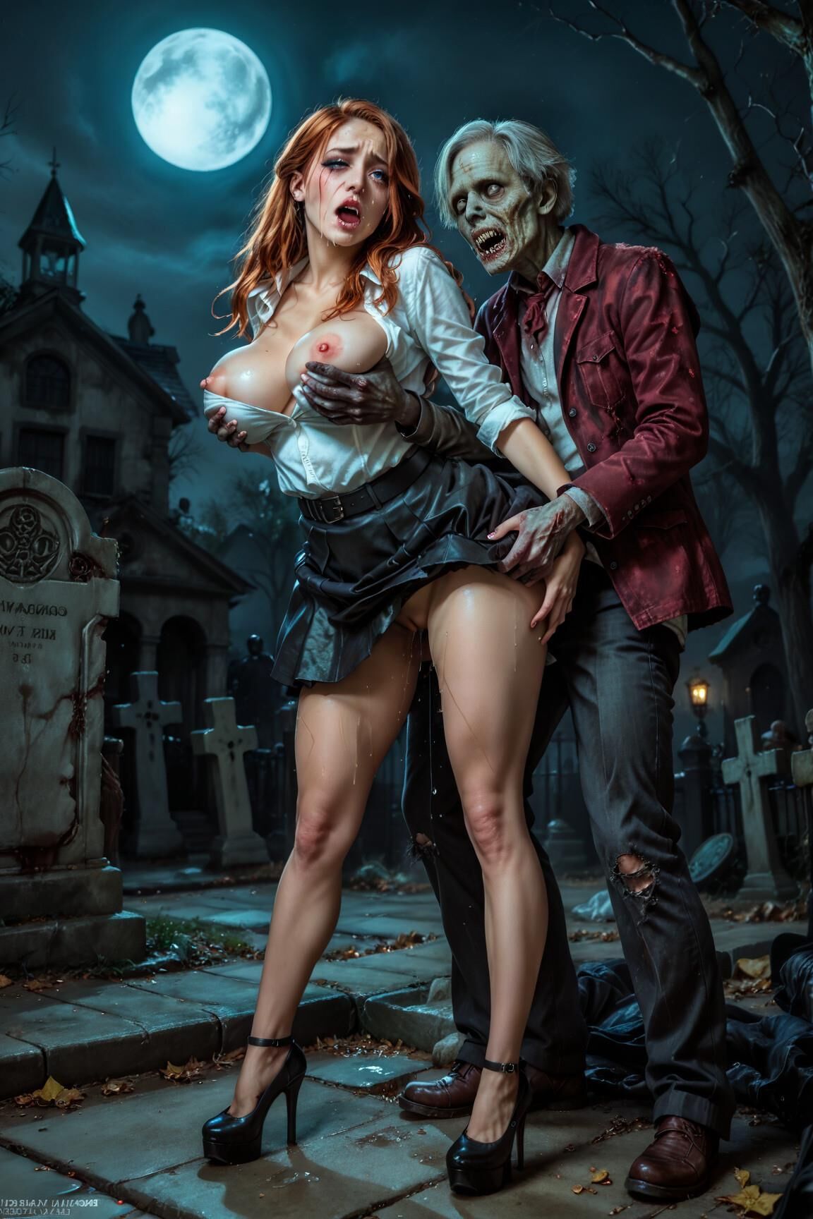 AI Zombie porn Redhead babes 