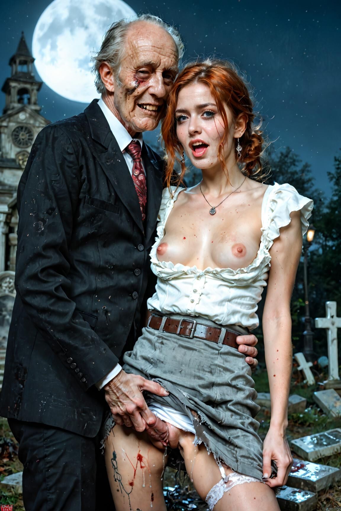 AI Zombie porn Redhead babes 