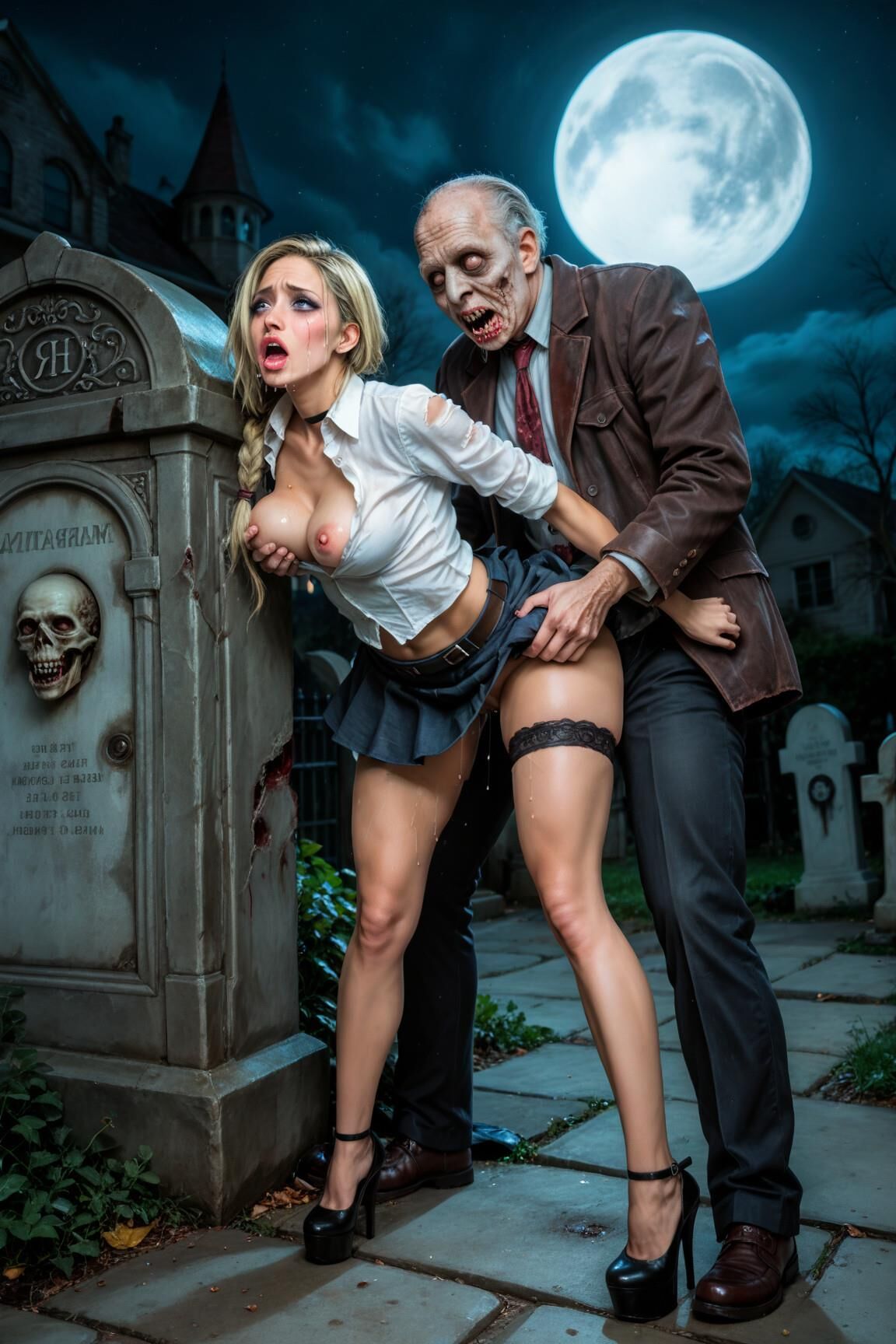 AI Zombie porn Blonde haired babes 