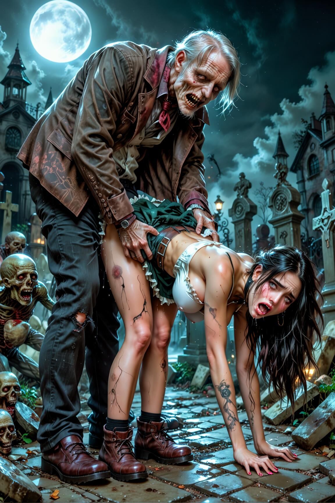 AI Zombie porn dark haired babes 