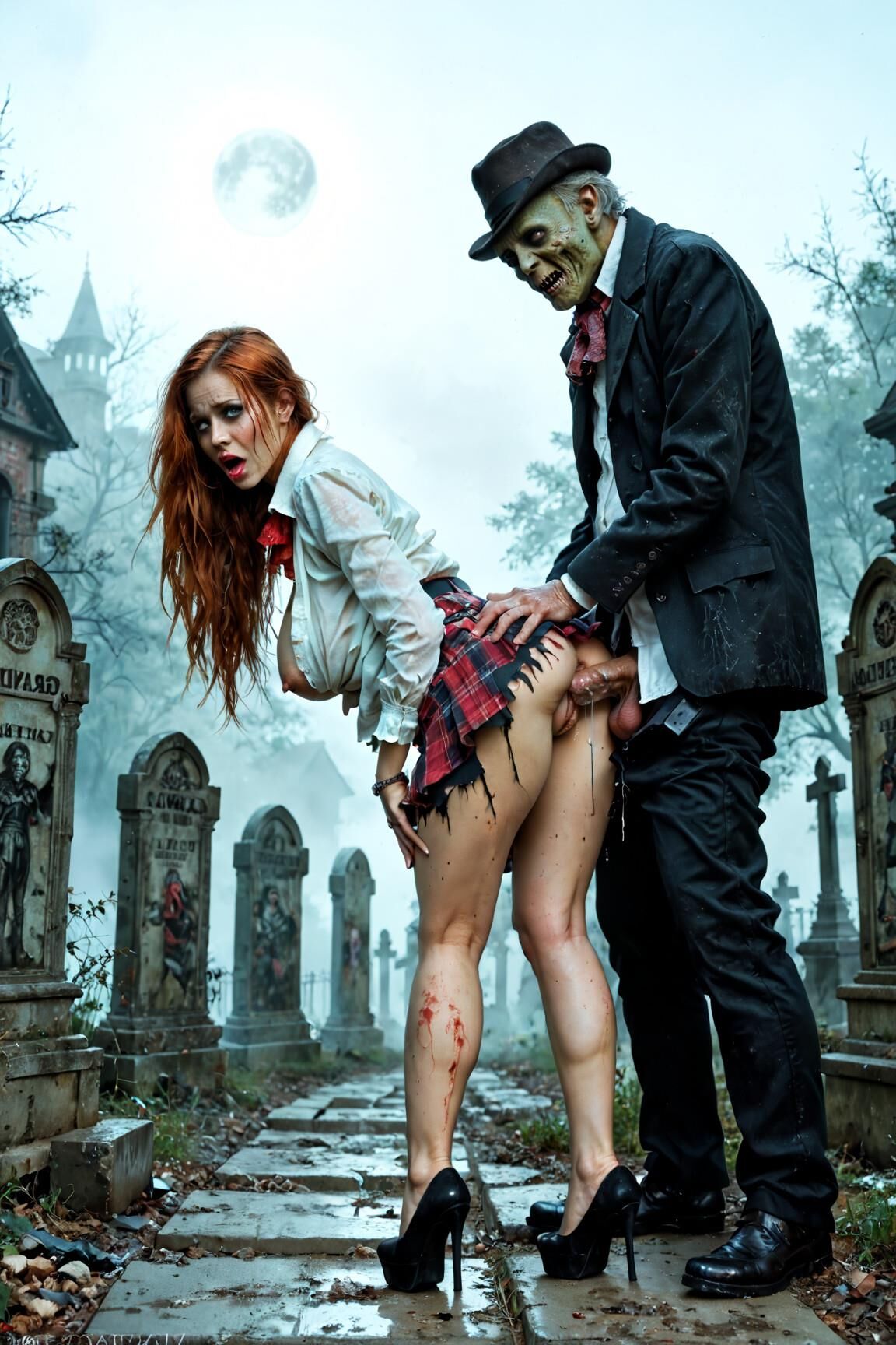 AI Zombie porn Redhead babes 