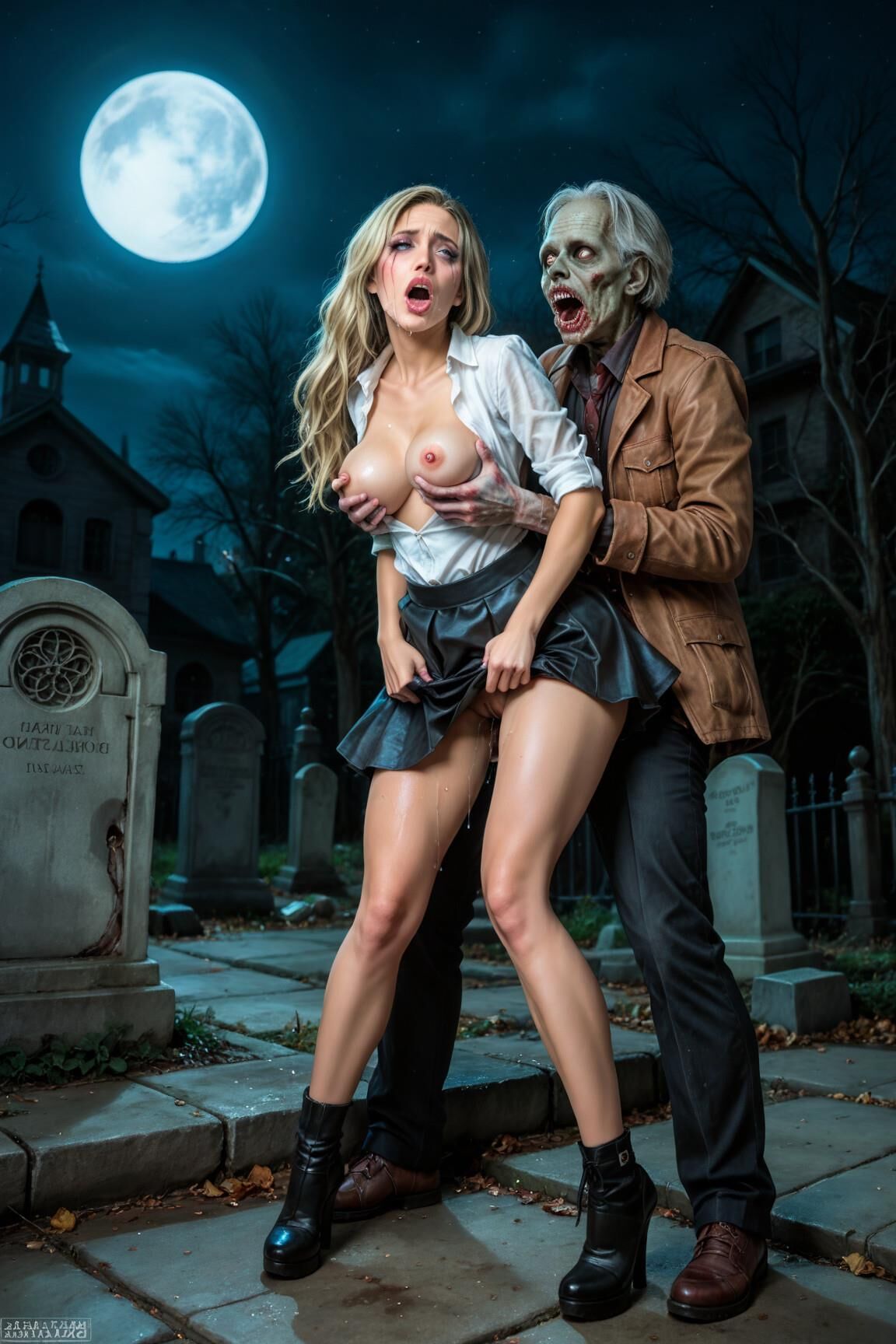 AI Zombie porn Blonde haired babes 