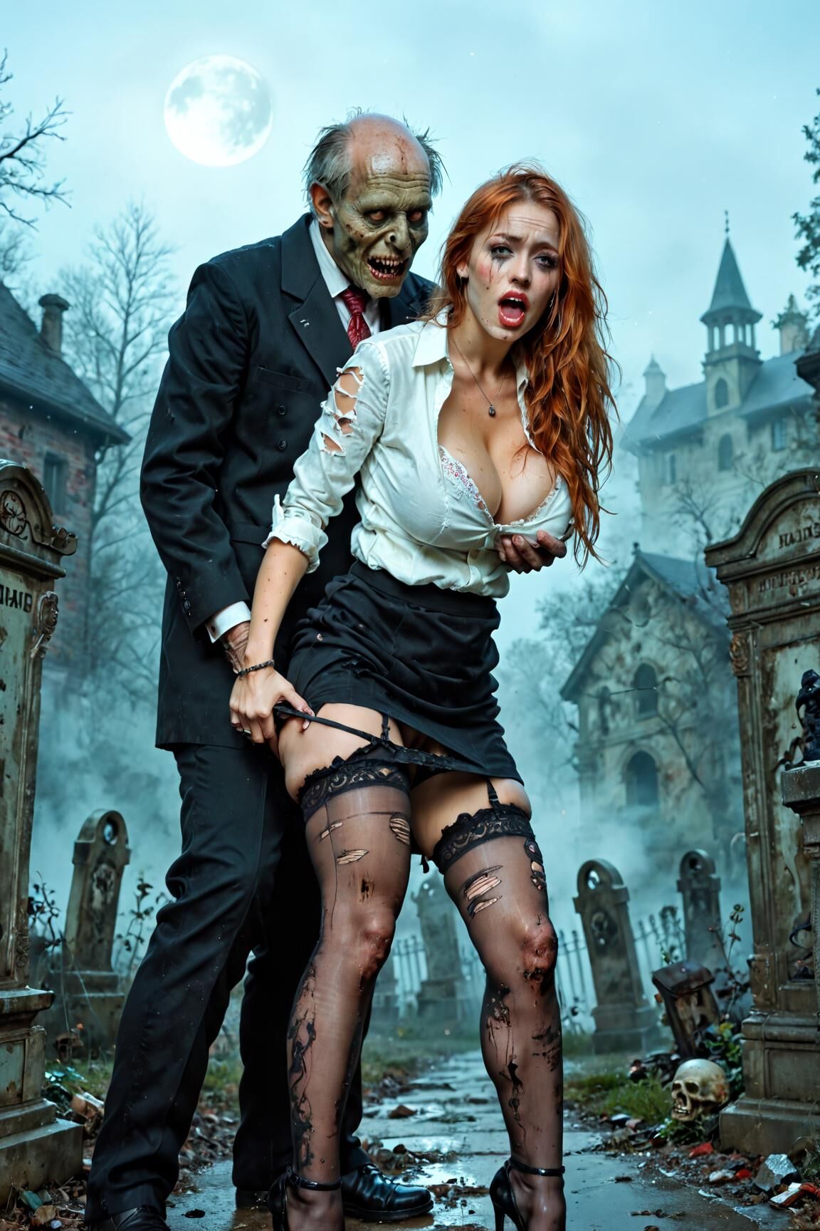 AI Zombie porn Redhead babes 