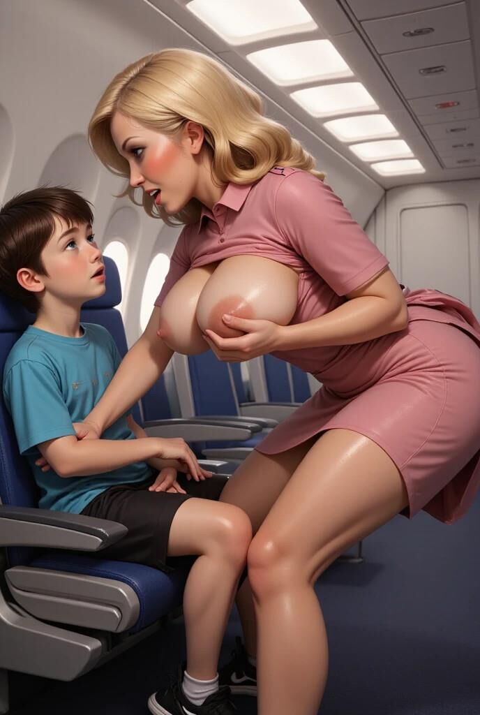 かなり大きな胸の航空会社のホステス