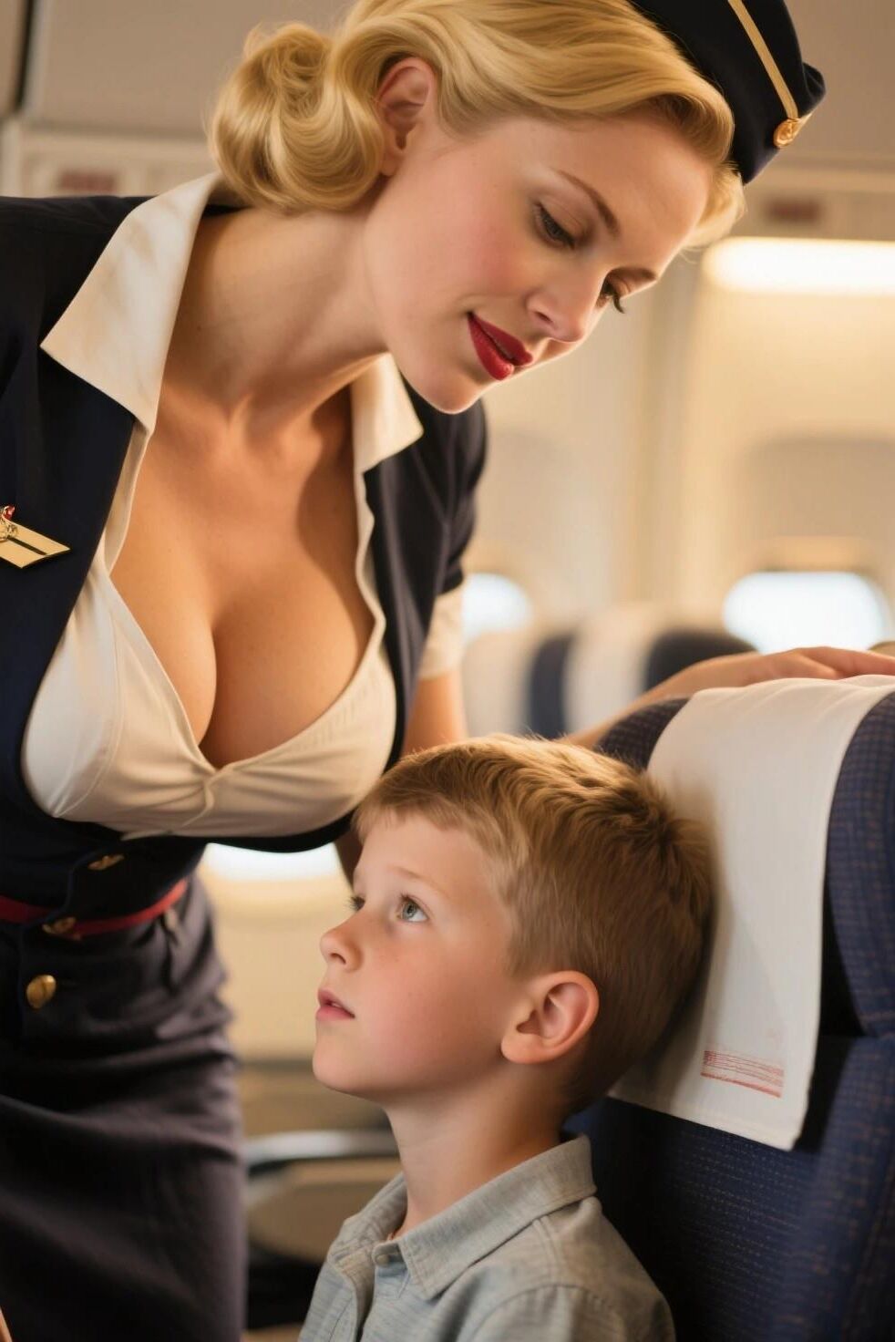 かなり大きな胸の航空会社のホステス