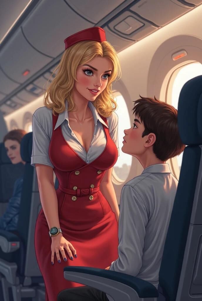 かなり大きな胸の航空会社のホステス