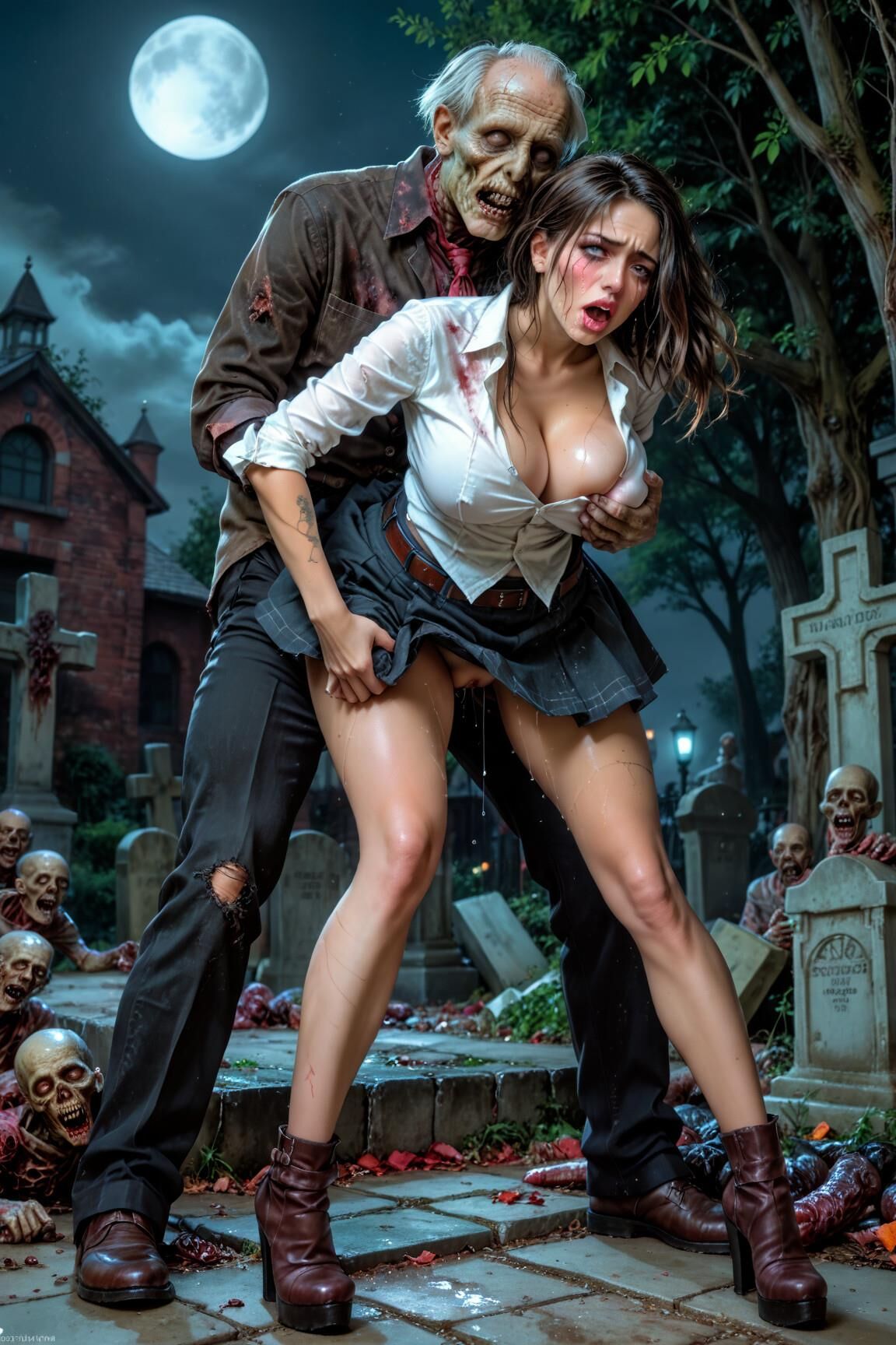 AI Zombie porn dark haired babes 