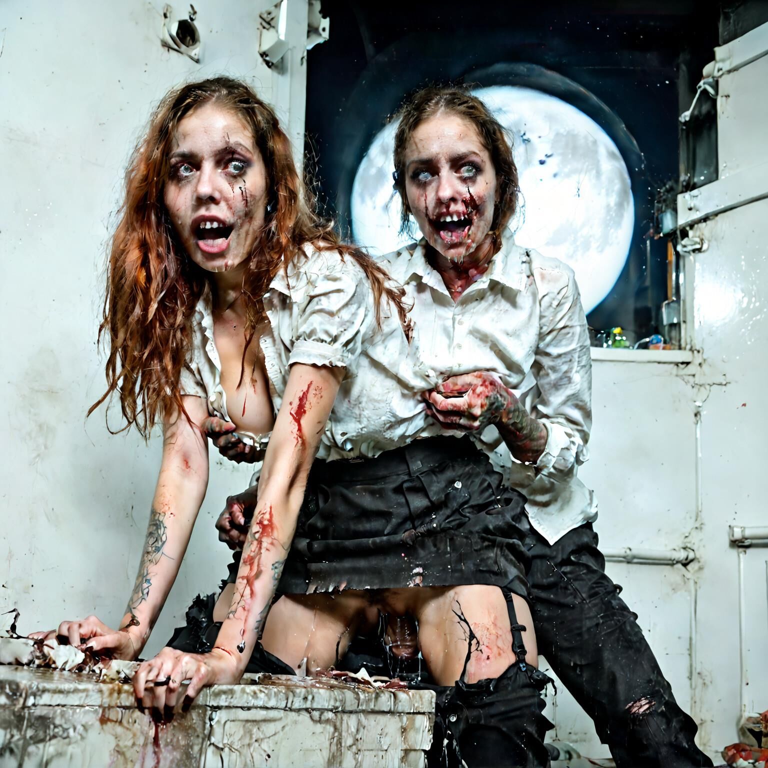 AI Zombie porn Redhead babes 