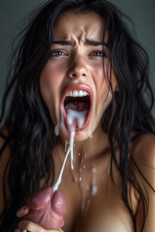 黒い髪のひよこは、口の中で精液を高く評価していません。