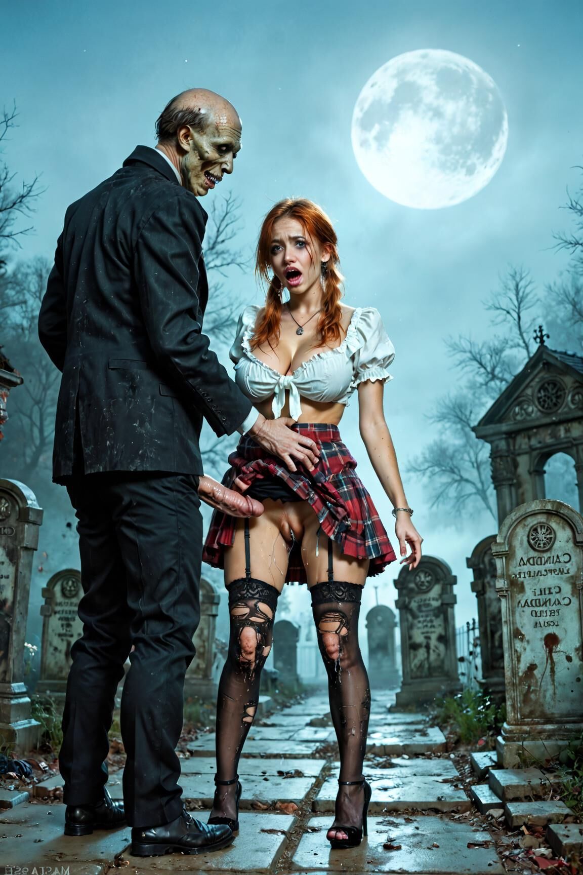 AI Zombie porn Redhead babes 