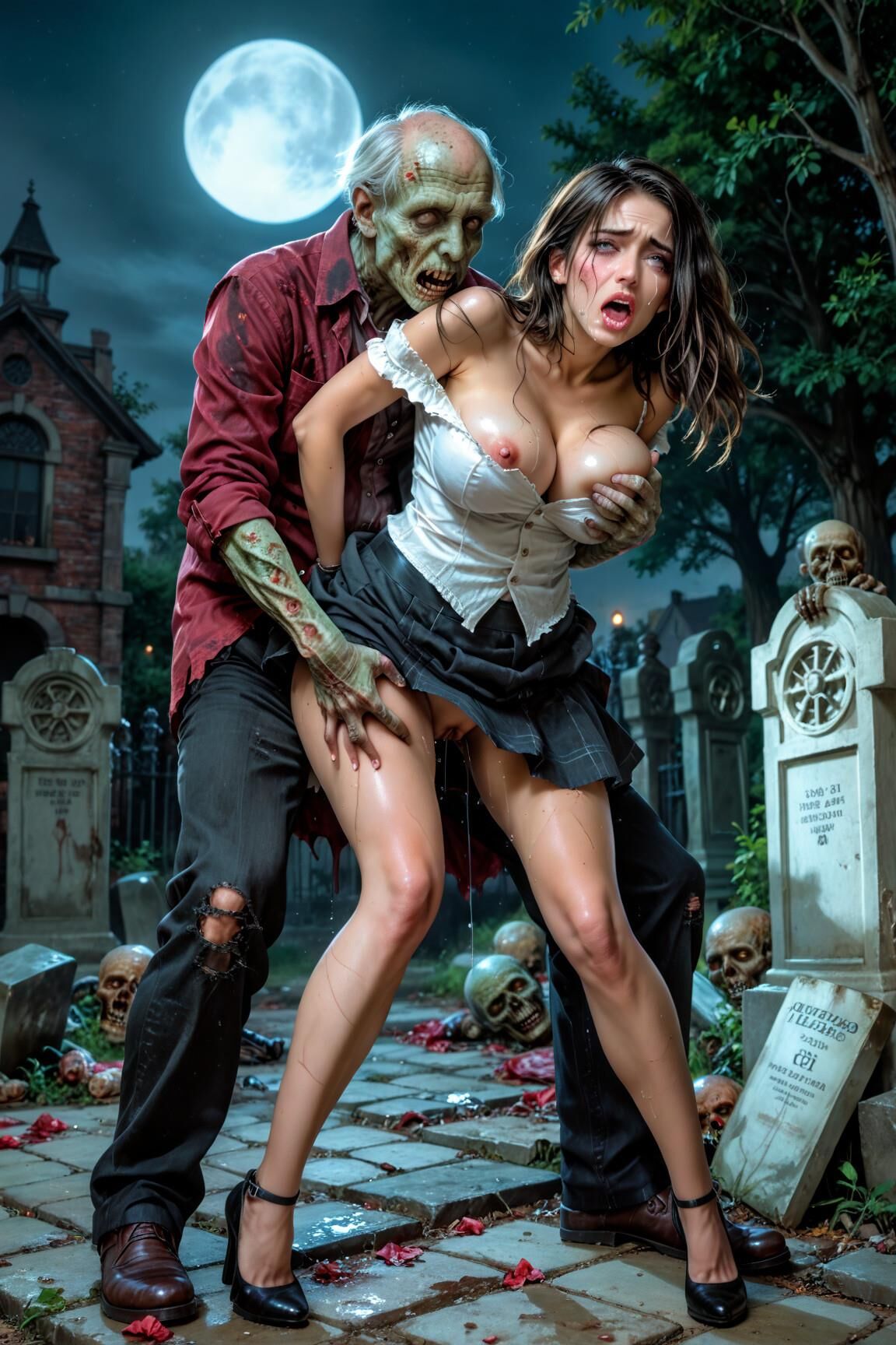 AI Zombie porn dark haired babes 