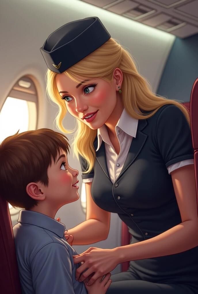 かなり大きな胸の航空会社のホステス