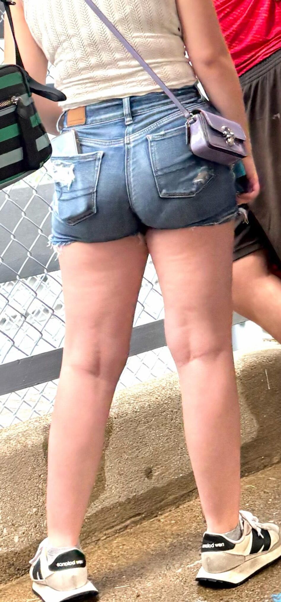 率直なショートパンツとセクシーな足とロバ