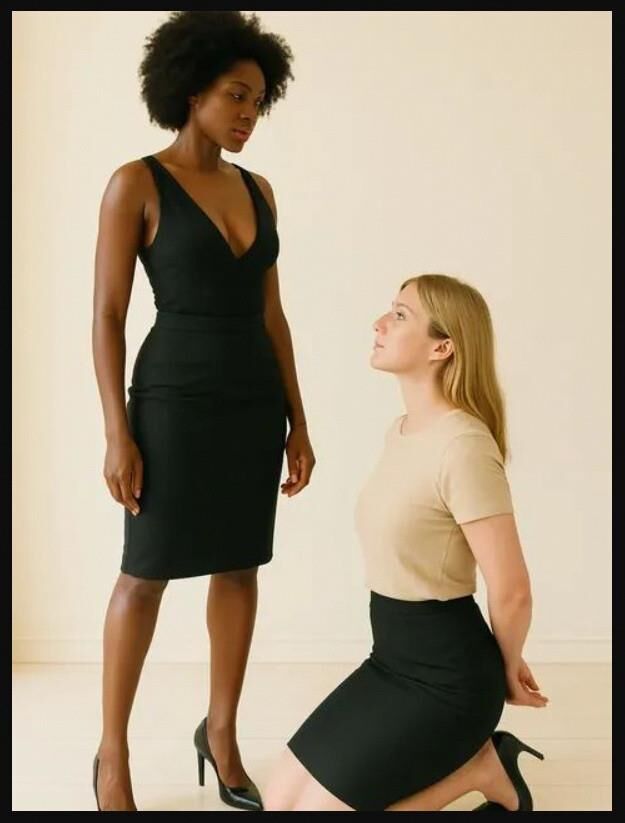 Black women with kneeling white girls.