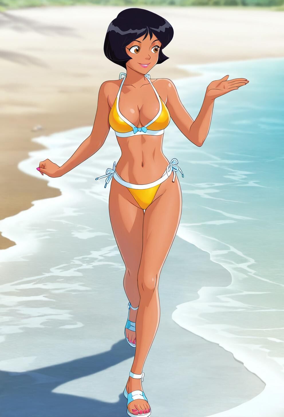 Spioniert Alex total in gelben Bikini aus