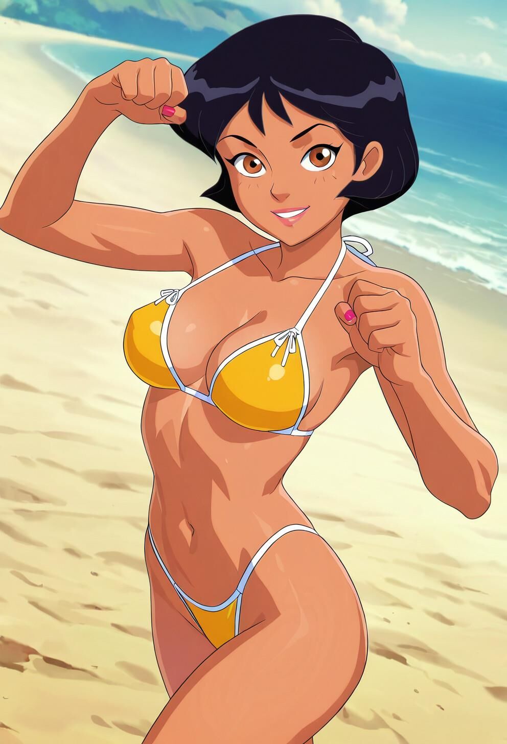 Spioniert Alex total in gelben Bikini aus