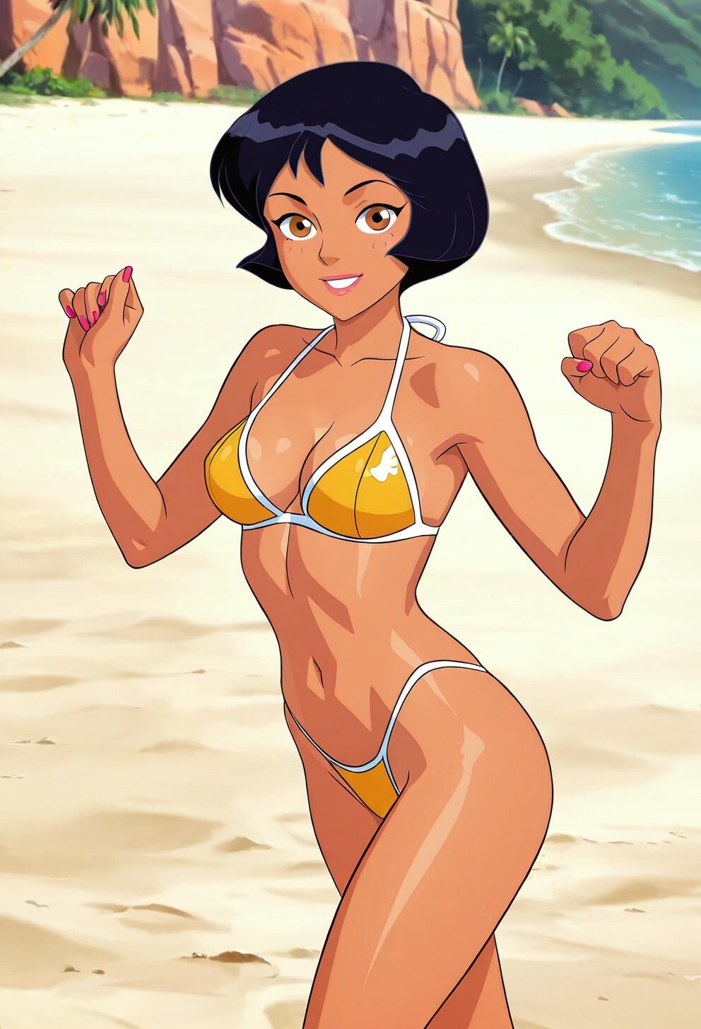 Spioniert Alex total in gelben Bikini aus