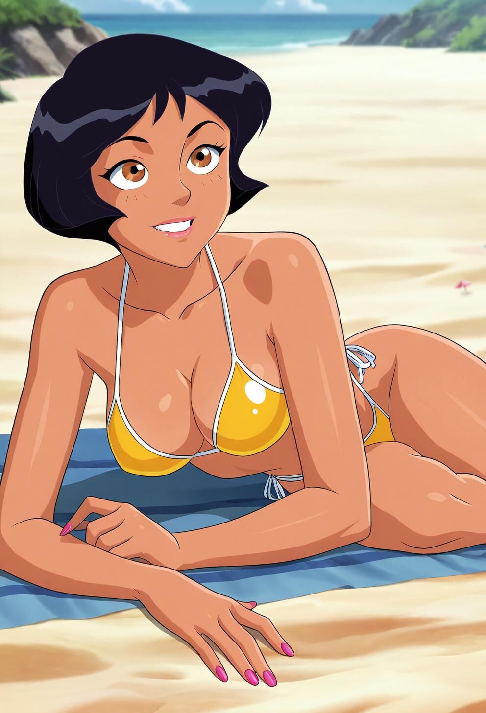 Spioniert Alex total in gelben Bikini aus