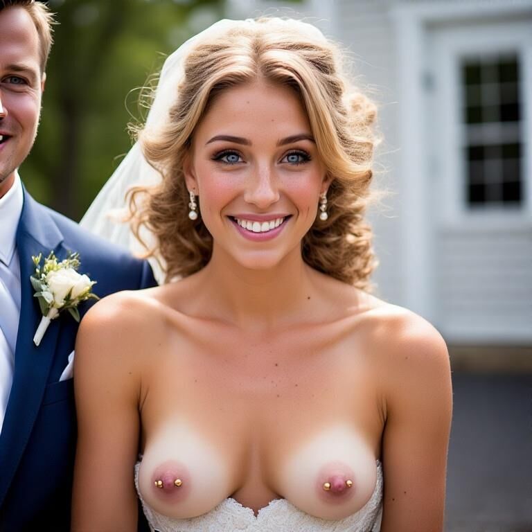 Lächelnde Bräute mit durchbohrten Brustwarzen Blonde