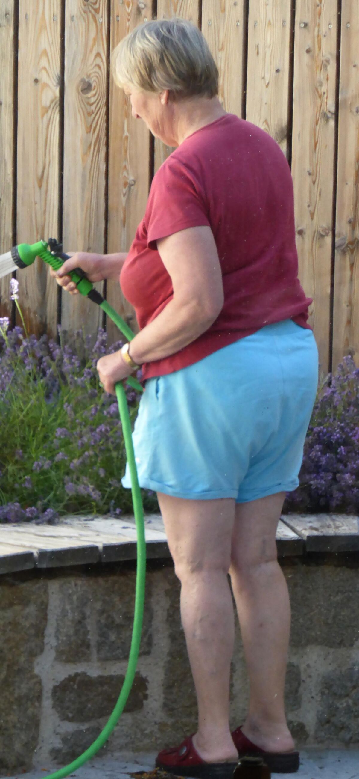 Voyeur candide de la grand-mère de jardinage