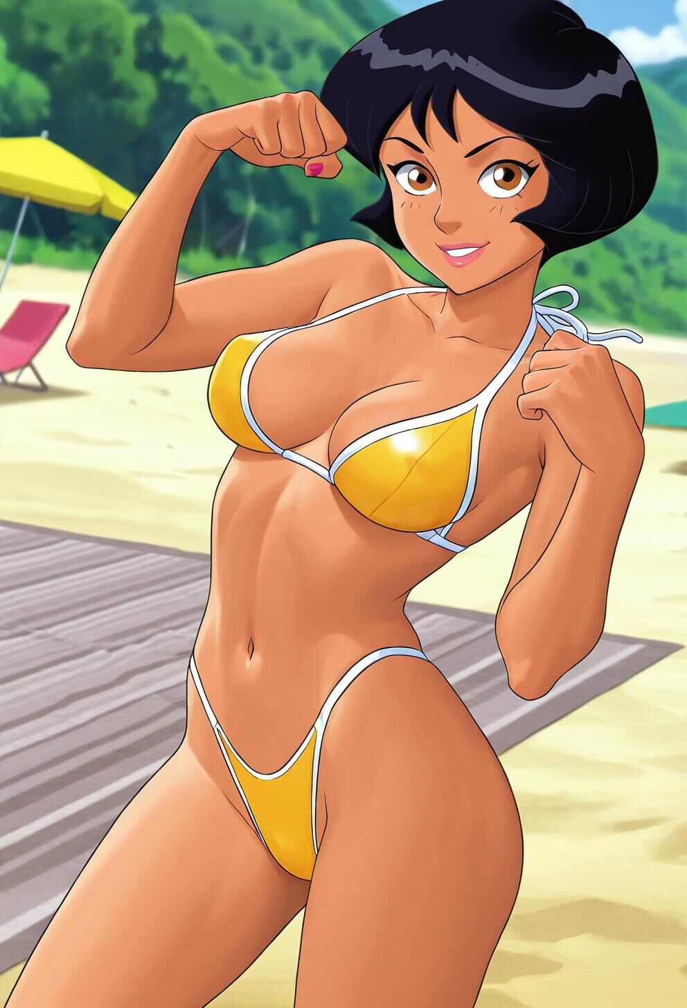 Spioniert Alex total in gelben Bikini aus
