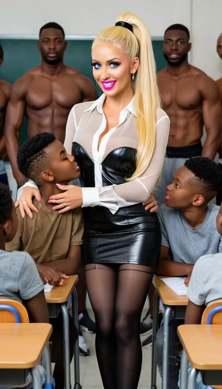 AI Blonde Lehrerin und ihre schwarzen Schüler
