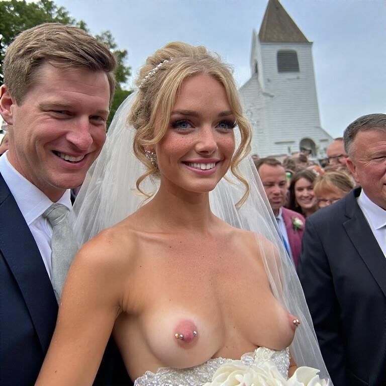 Lächelnde Bräute mit durchbohrten Brustwarzen Blonde