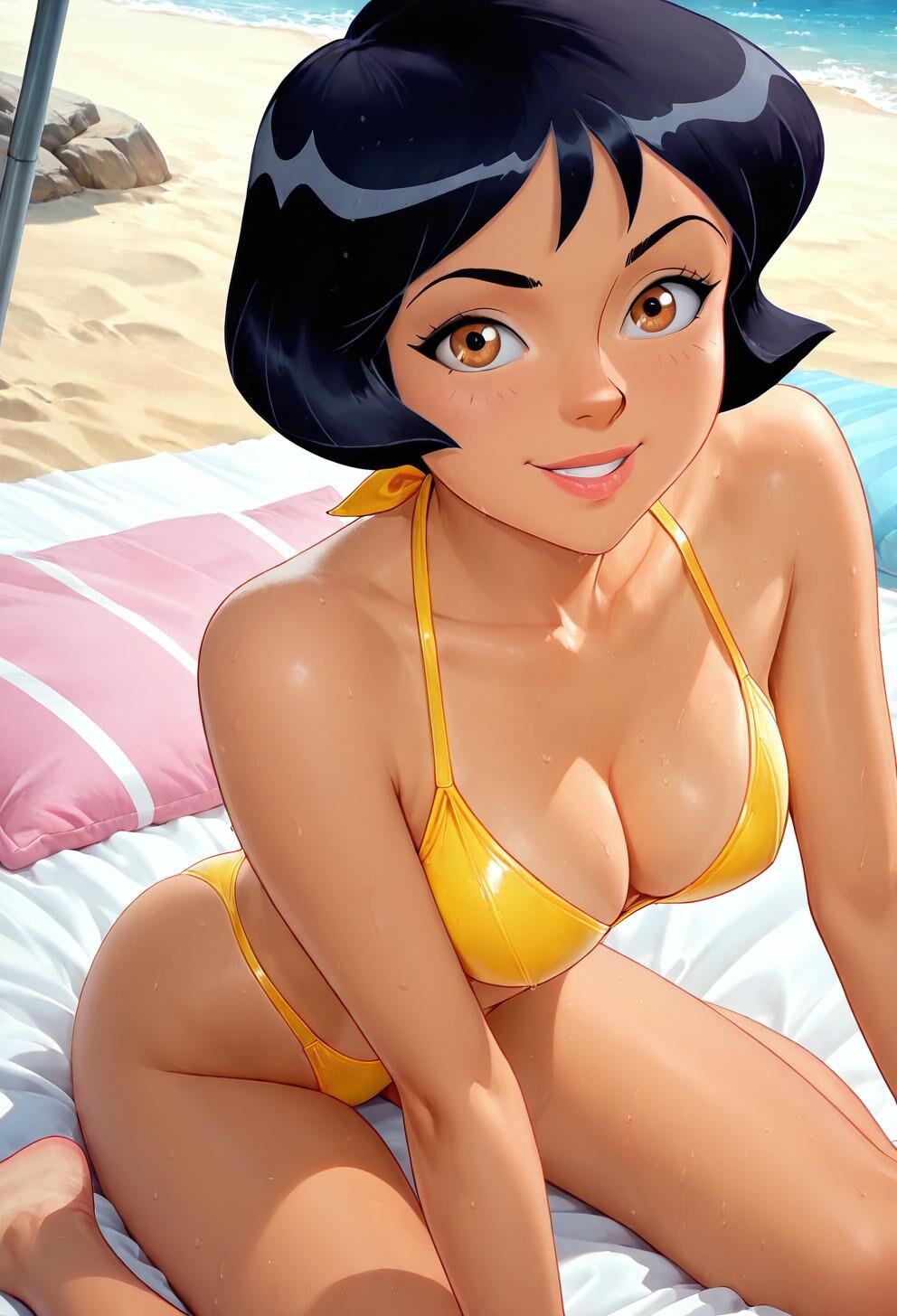 Spioniert Alex total in gelben Bikini aus