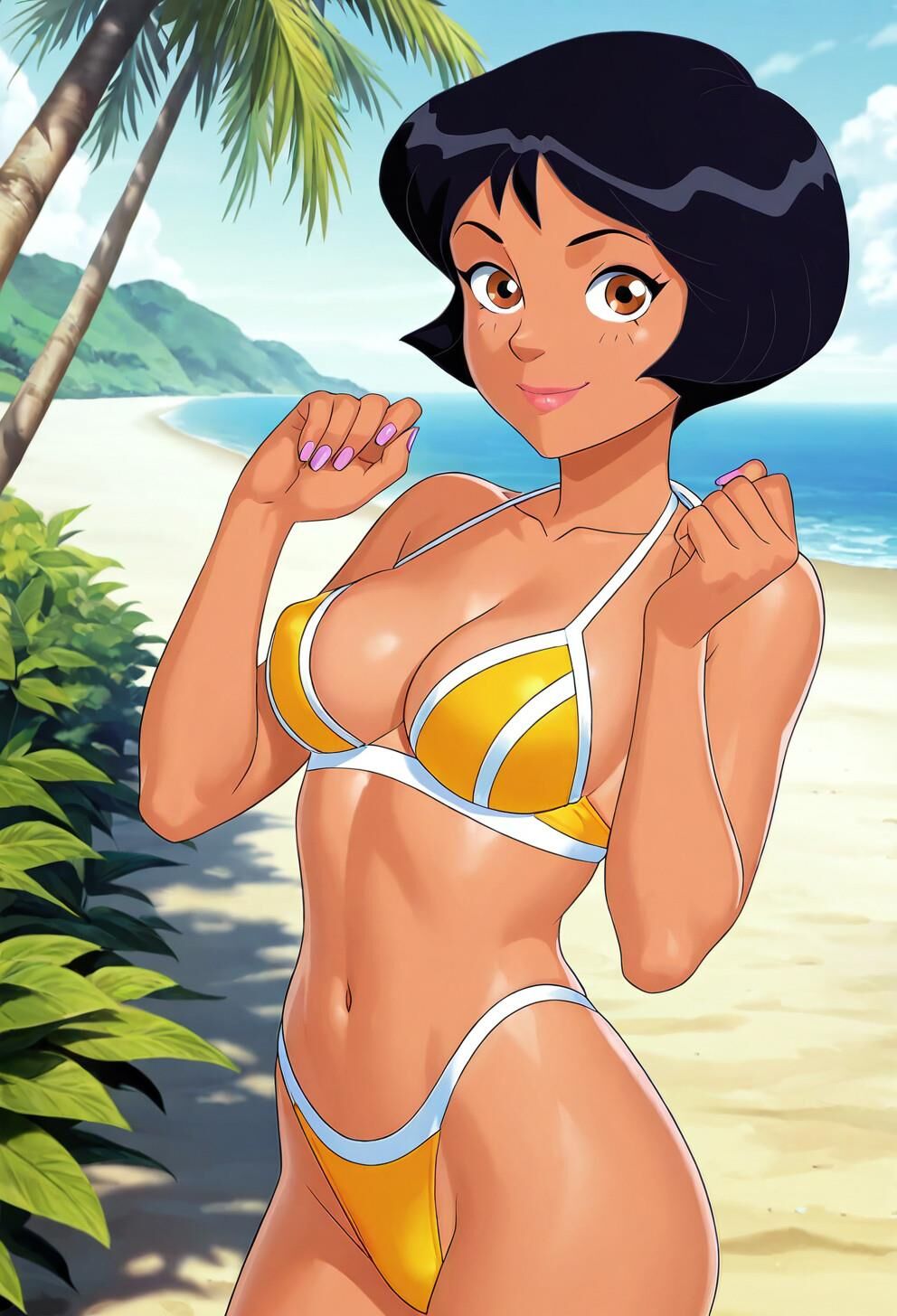 Spioniert Alex total in gelben Bikini aus