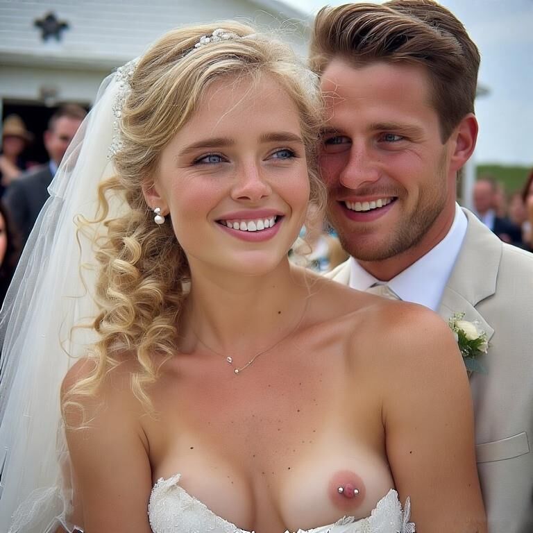 Lächelnde Bräute mit durchbohrten Brustwarzen Blonde