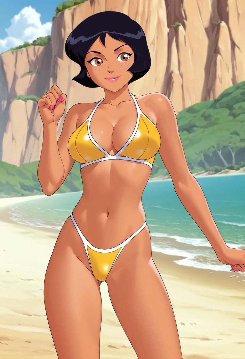 Spioniert Alex total in gelben Bikini aus