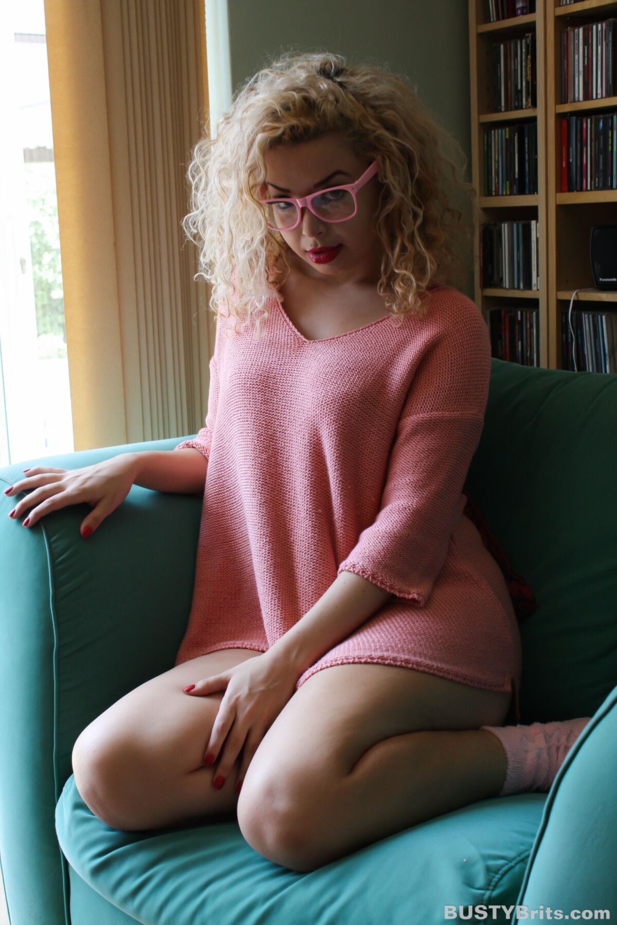 Aruba Jasmine Cute Busty British Blonde Latina in a Pink Sweater