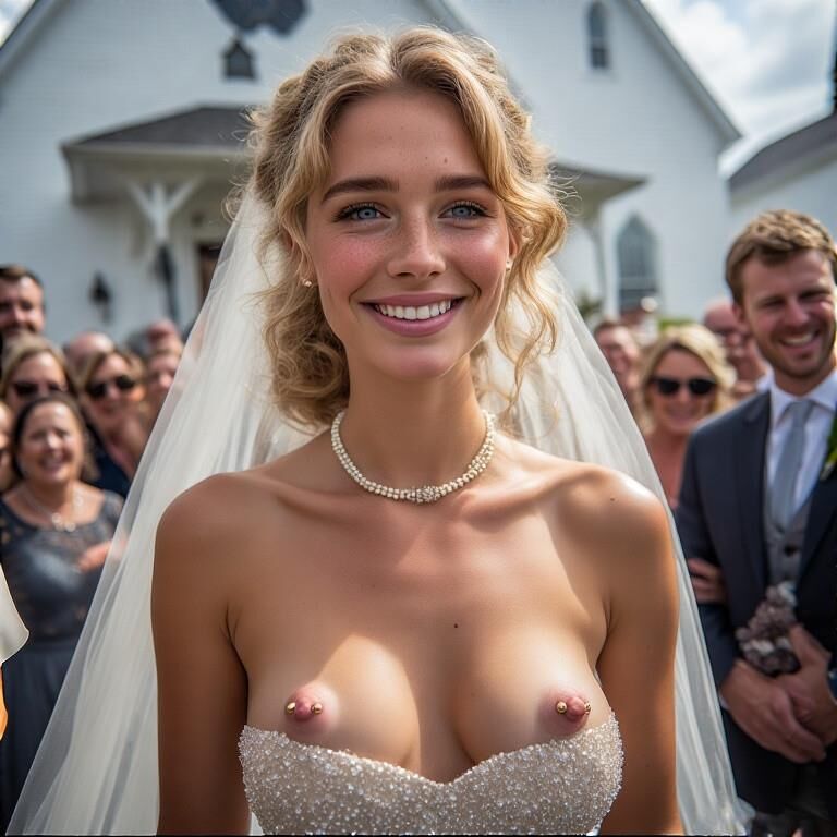 Lächelnde Bräute mit durchbohrten Brustwarzen Blonde