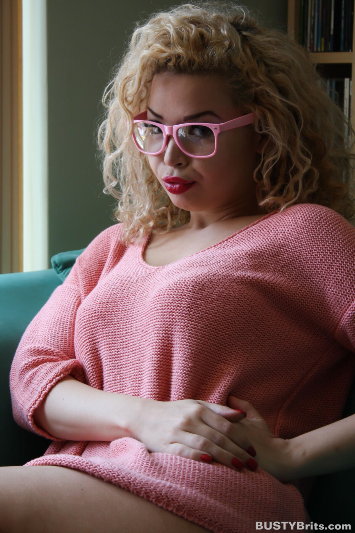 Aruba Jasmine Cute Busty British Blonde Latina in a Pink Sweater