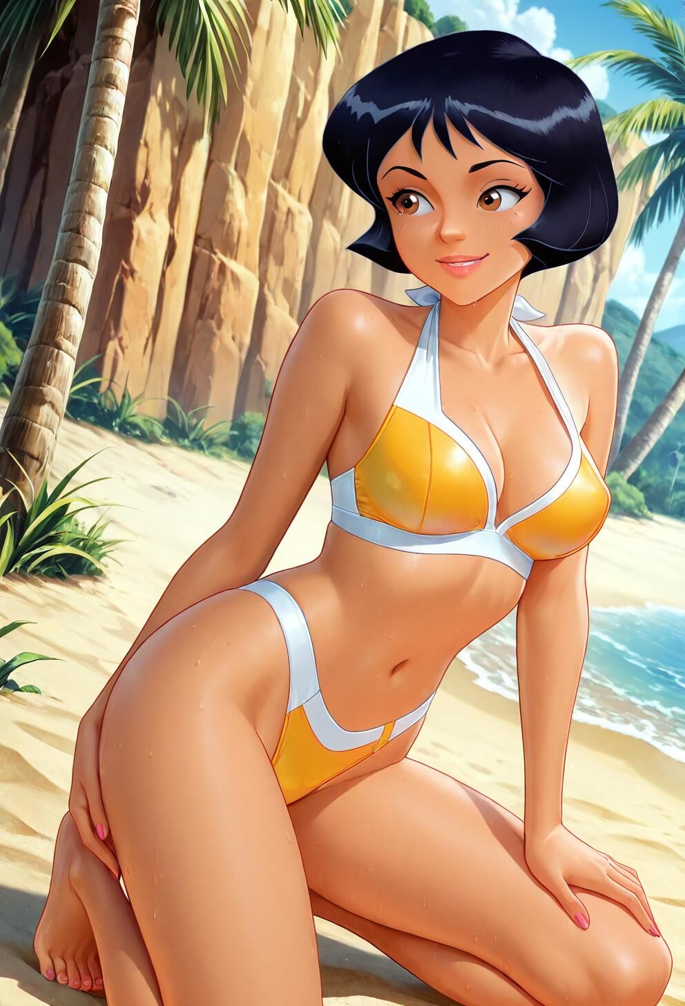 Spioniert Alex total in gelben Bikini aus