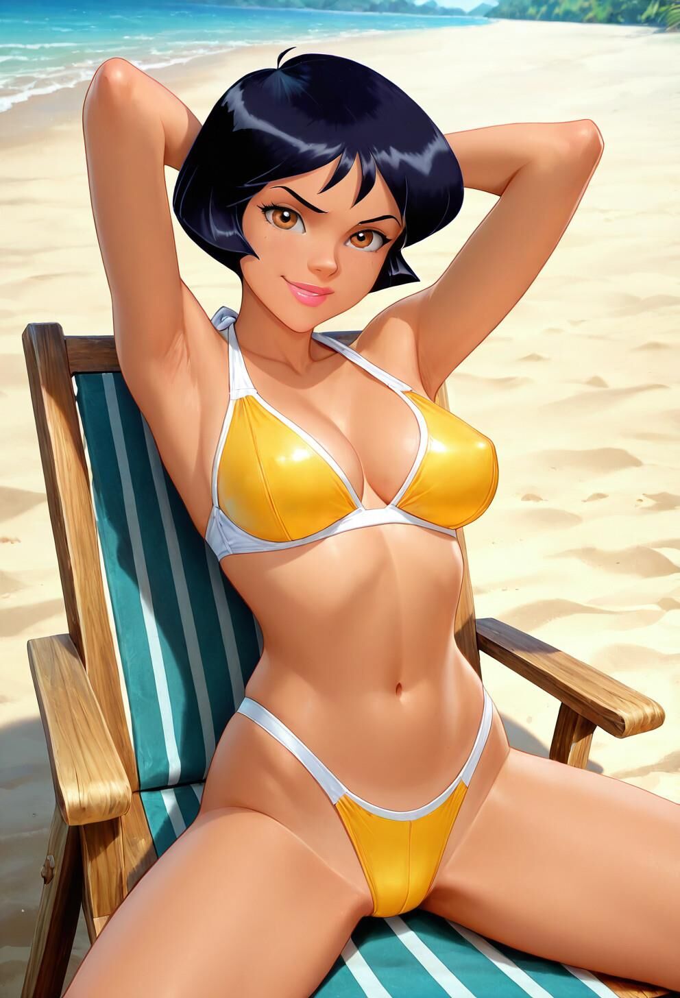Spioniert Alex total in gelben Bikini aus