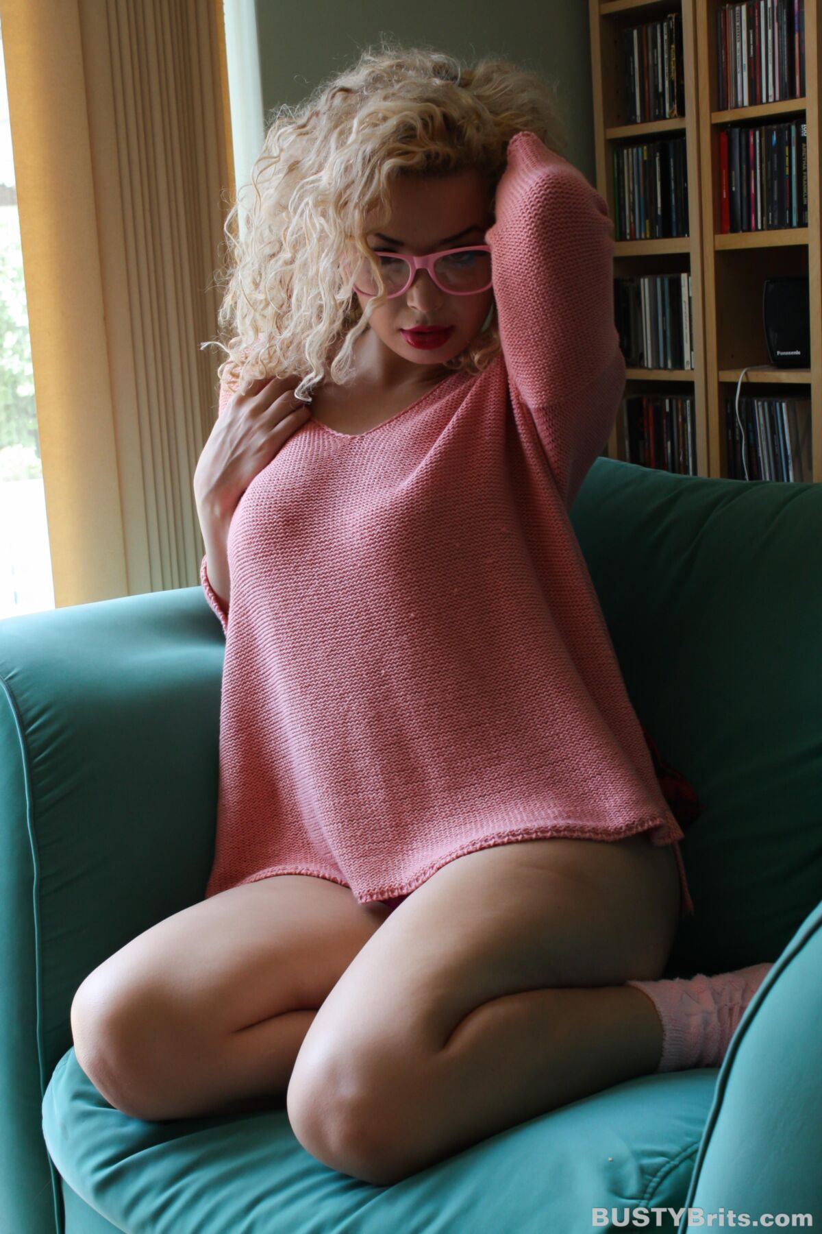 Aruba Jasmine Cute Busty British Blonde Latina in a Pink Sweater