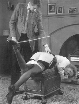 Retro Spanking Blushes Picture Set Sool and Fireplace
