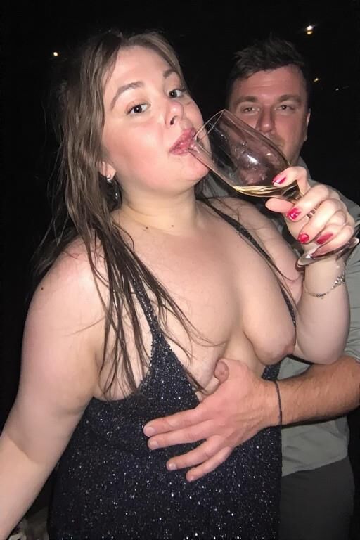 Chubby Girls Drinking in Formal Dresses