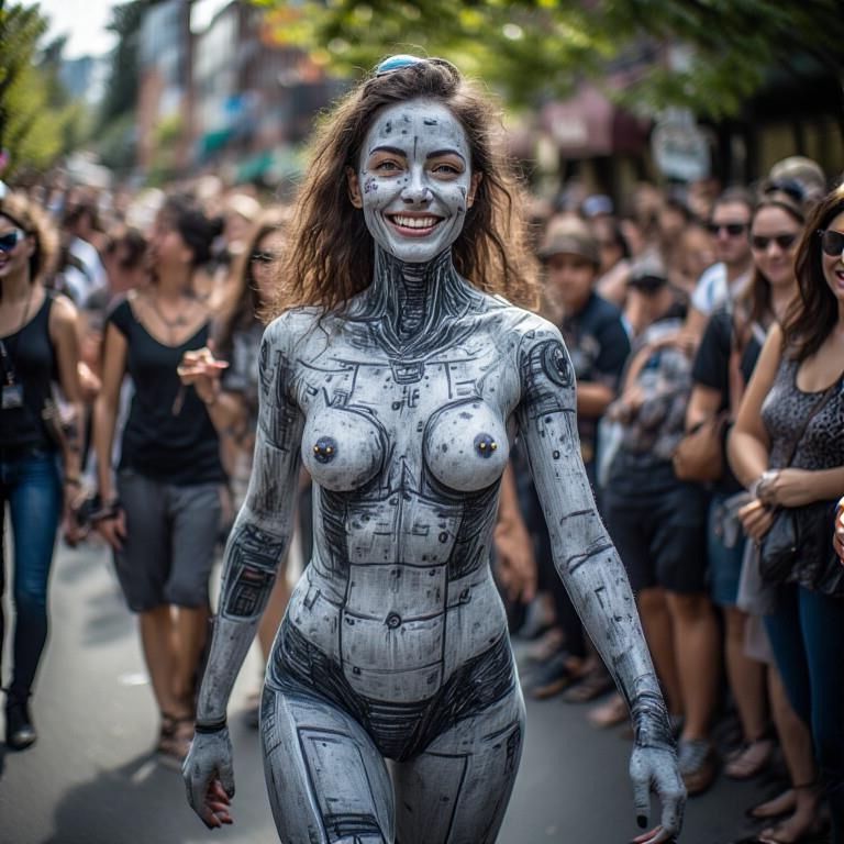 Pintura de cuerpo sonriente Pezones perforados Fremont Solstice Parade
