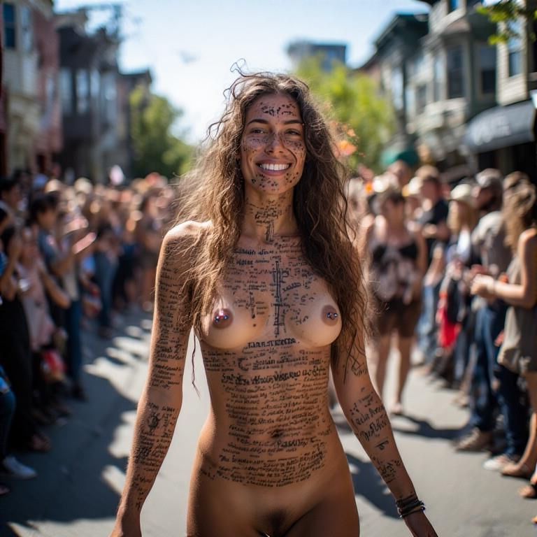 Pintura de cuerpo sonriente Pezones perforados Fremont Solstice Parade
