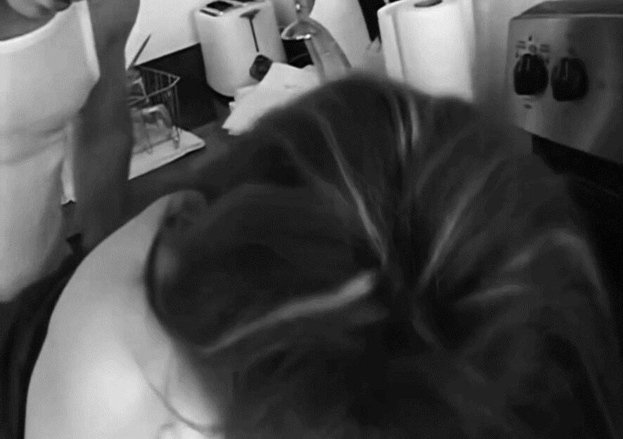 Cheating brunette wife in the kitchen