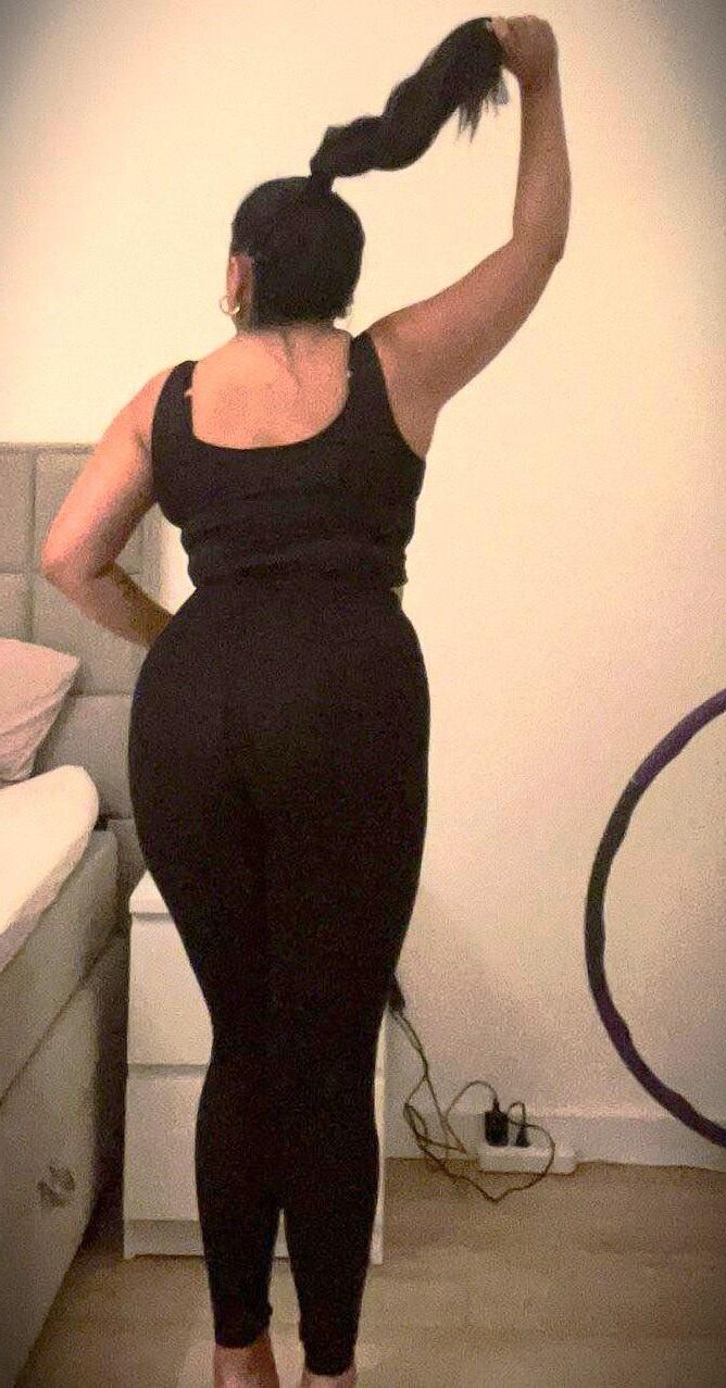 chubby latina wife in leggings and heels