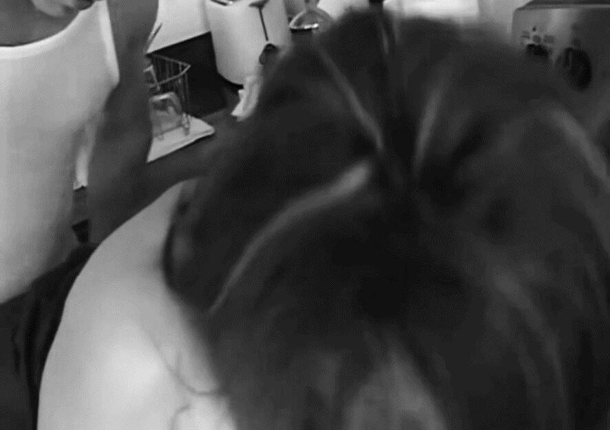 Cheating brunette wife in the kitchen