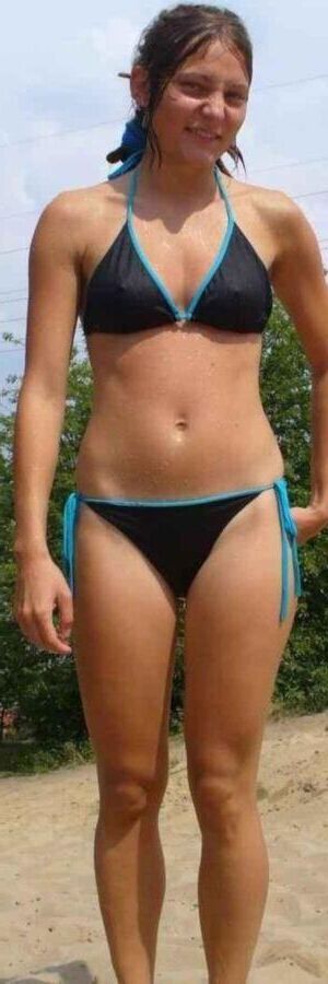 Skinny Teen Ola K. in black bikini