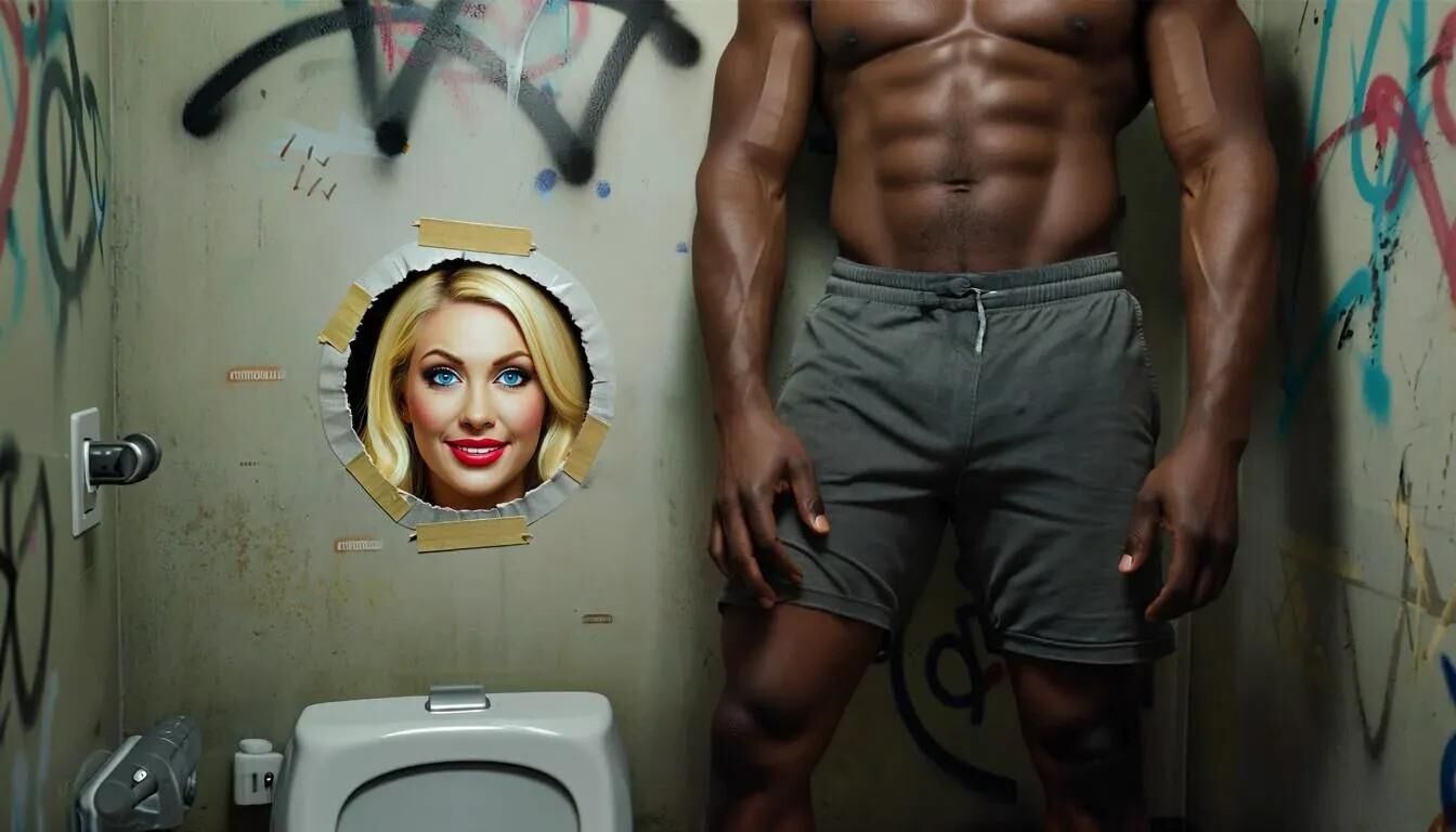 AI Gloryhole dans les toilettes pour hommes au centre de réfugiés