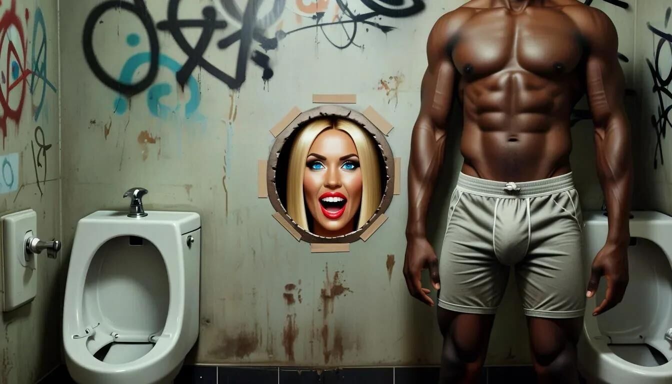 AI Gloryhole dans les toilettes pour hommes au centre de réfugiés